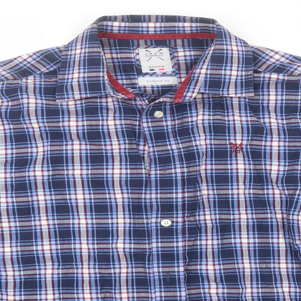 Crew Clothing Mens Blue Plaid Cotton  Button-Up Size M Collared