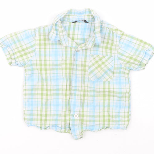 George Baby Blue Plaid Cotton Basic Button-Up Size 12-18 Months Collared