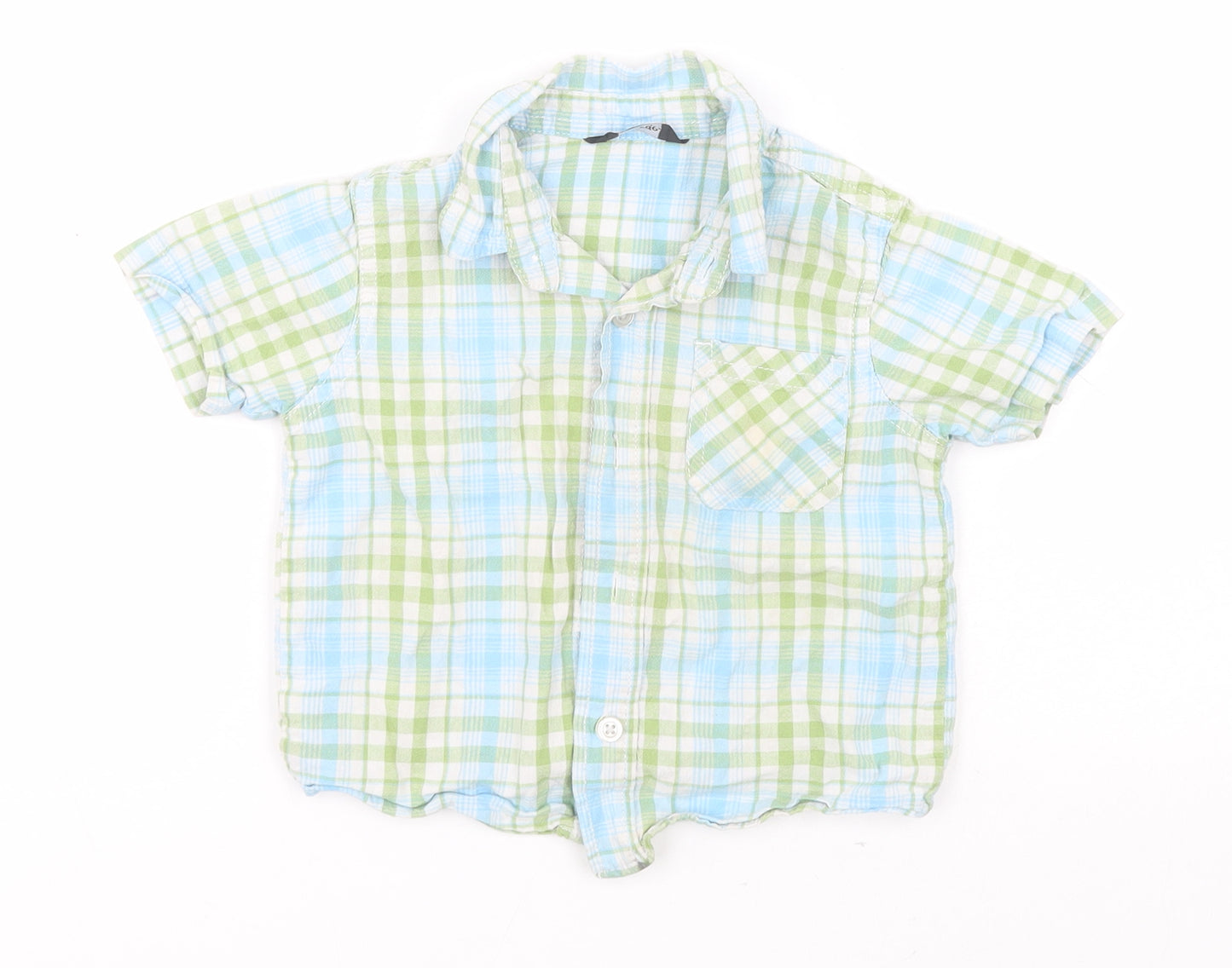 George Baby Blue Plaid Cotton Basic Button-Up Size 12-18 Months Collared