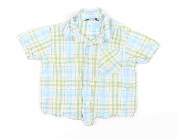 George Baby Blue Plaid Cotton Basic Button-Up Size 12-18 Months Collared