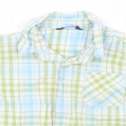 George Baby Blue Plaid Cotton Basic Button-Up Size 12-18 Months Collared