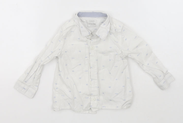 mamas & papas Girls White  Cotton Basic Button-Up Size 9-12 Months Collared  - Fish