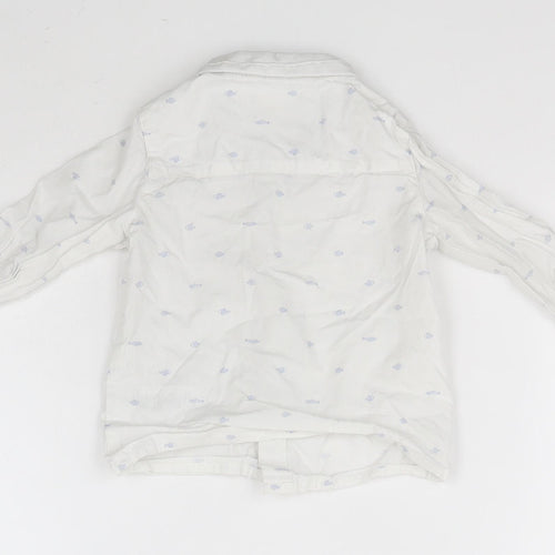 mamas & papas Girls White  Cotton Basic Button-Up Size 9-12 Months Collared  - Fish