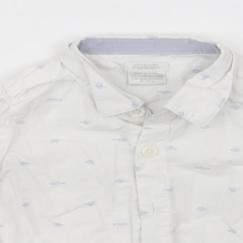 mamas & papas Girls White  Cotton Basic Button-Up Size 9-12 Months Collared  - Fish