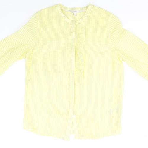 NEXT Womens Yellow Striped Cotton Basic Button-Up Size 6 Round Neck