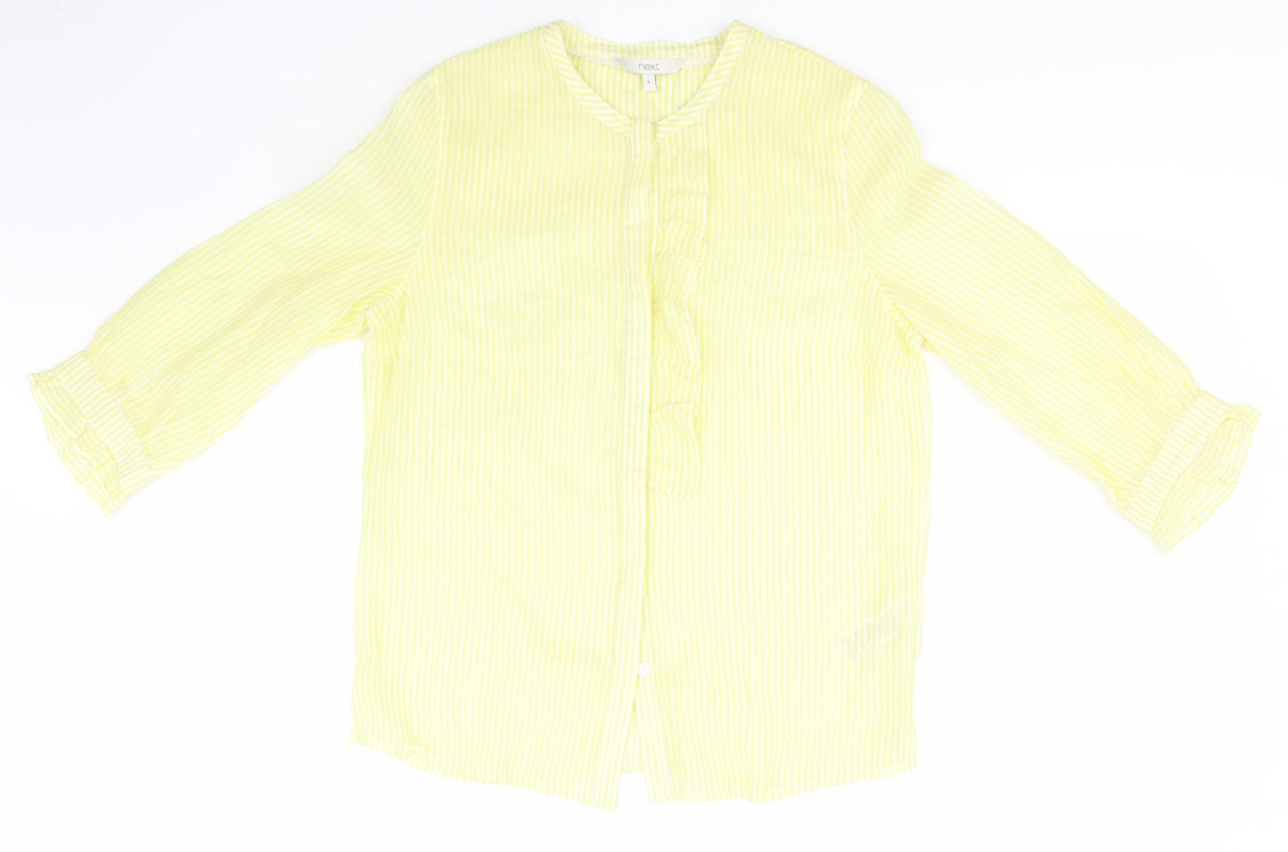 NEXT Womens Yellow Striped Cotton Basic Button-Up Size 6 Round Neck