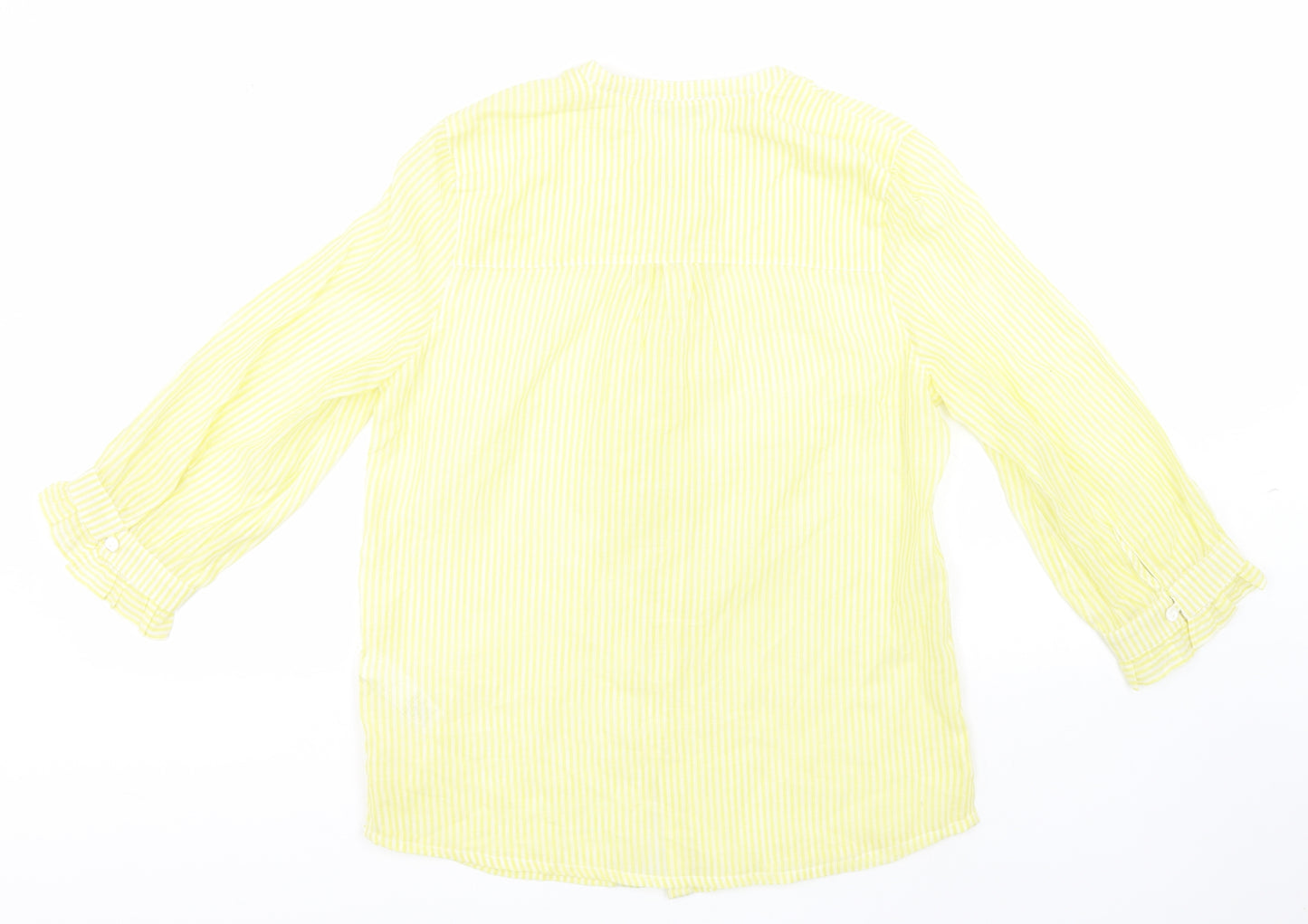 NEXT Womens Yellow Striped Cotton Basic Button-Up Size 6 Round Neck