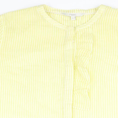NEXT Womens Yellow Striped Cotton Basic Button-Up Size 6 Round Neck