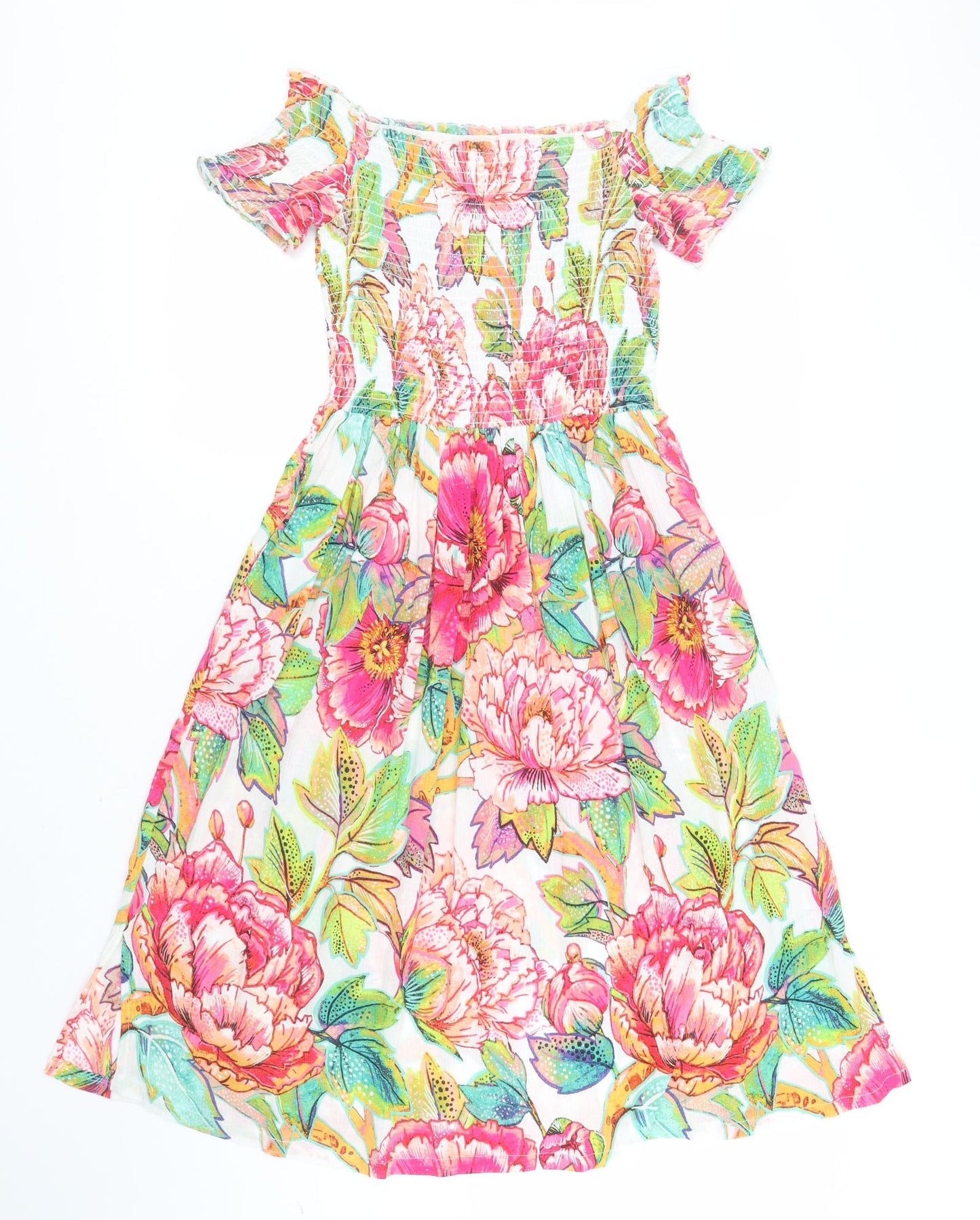 NEXT Womens White Floral Viscose A-Line  Size 8  Square Neck