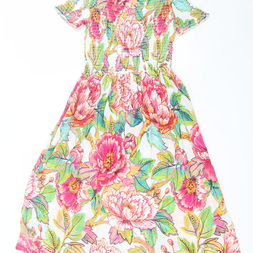 NEXT Womens White Floral Viscose A-Line  Size 8  Square Neck