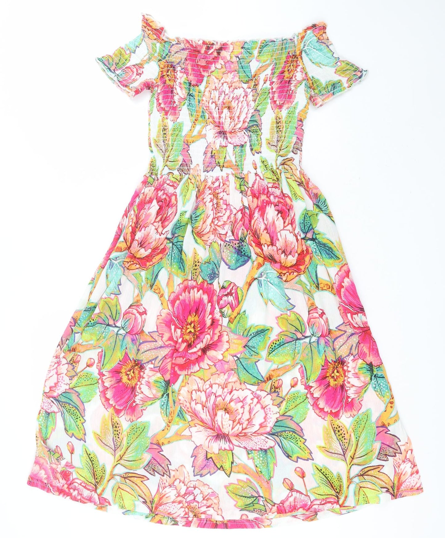 NEXT Womens White Floral Viscose A-Line  Size 8  Square Neck