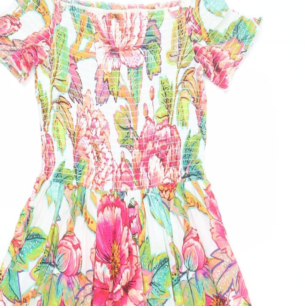 NEXT Womens White Floral Viscose A-Line  Size 8  Square Neck
