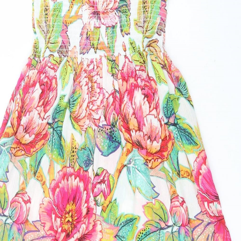 NEXT Womens White Floral Viscose A-Line  Size 8  Square Neck