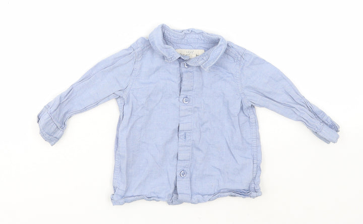 H&M Boys Blue Cotton Basic Button-Up Size 3-6 Months Collared