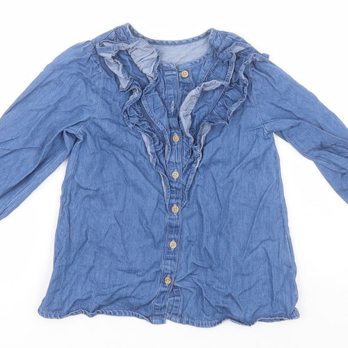 Matalan Girls Blue  Cotton Basic Button-Up Size 3-4 Years Crew Neck