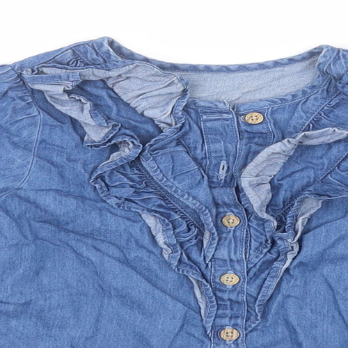 Matalan Girls Blue  Cotton Basic Button-Up Size 3-4 Years Crew Neck