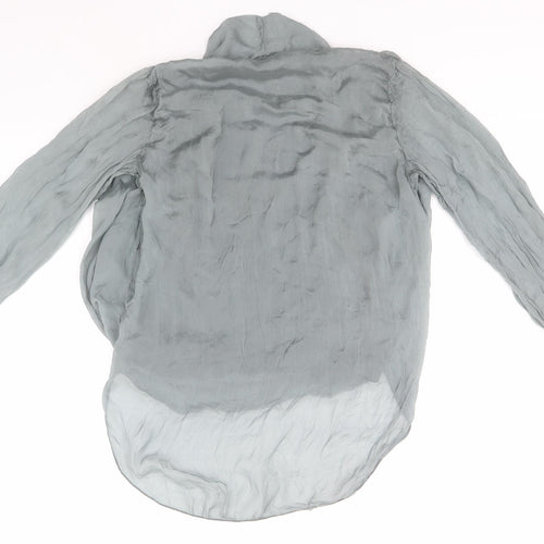 Made in Italy Womens Grey  Silk Basic T-Shirt Size M Round Neck