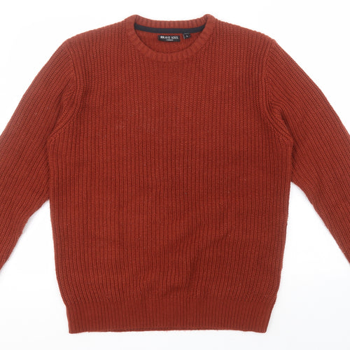 Brave Soul Mens Red Round Neck  Acrylic Pullover Jumper Size L