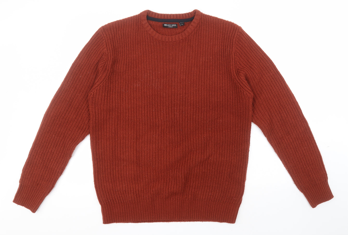 Brave Soul Mens Red Round Neck  Acrylic Pullover Jumper Size L