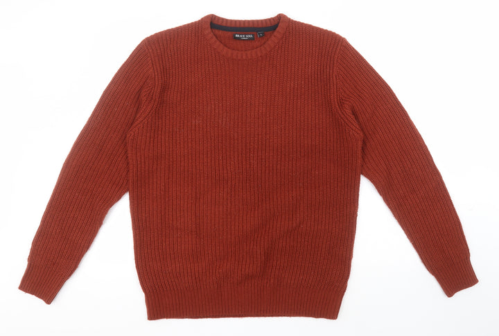 Brave Soul Mens Red Round Neck Acrylic Pullover Jumper Size L