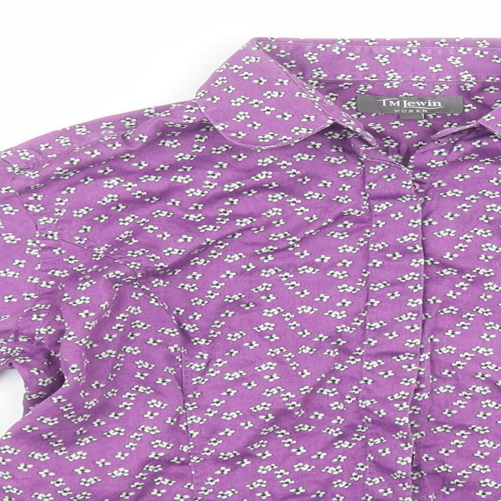 TM Lewin Womens Pink Floral Cotton Basic Button-Up Size 10 Collared