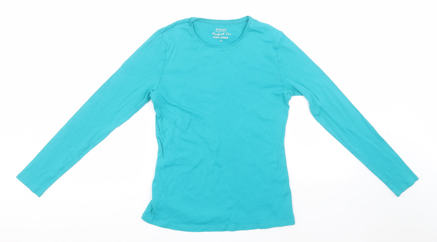 Papaya Womens Green Round Neck  Cotton Pullover Jumper Size 14