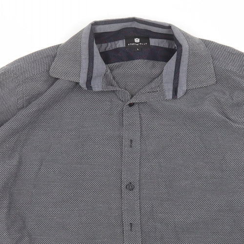 Steel & Jelly Mens Grey Check Cotton  Button-Up Size L Collared