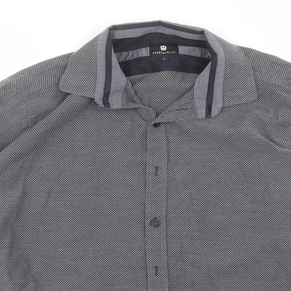Steel & Jelly Mens Grey Check Cotton  Button-Up Size L Collared