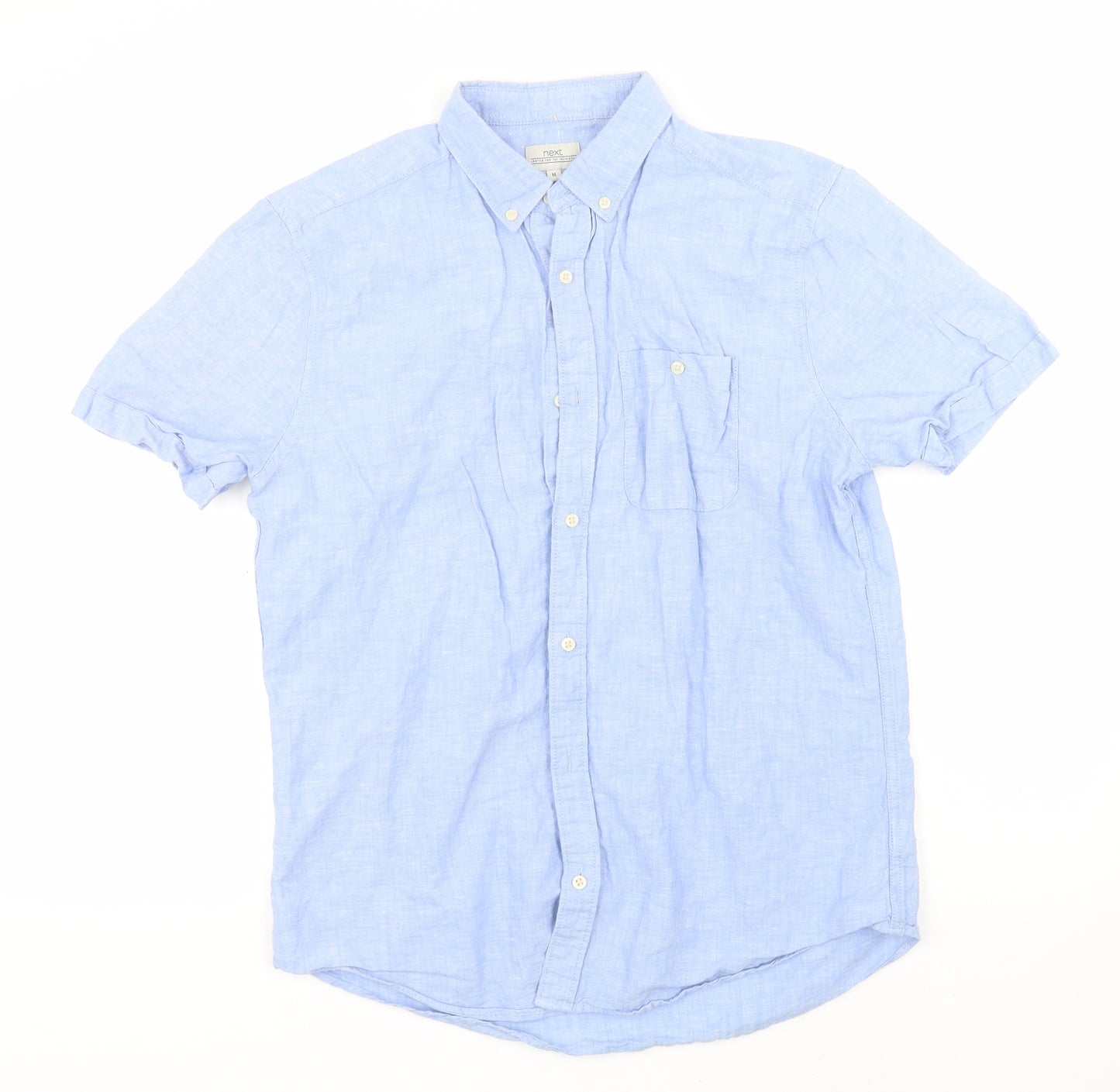 NEXT Mens Blue  Linen  Button-Up Size M Collared