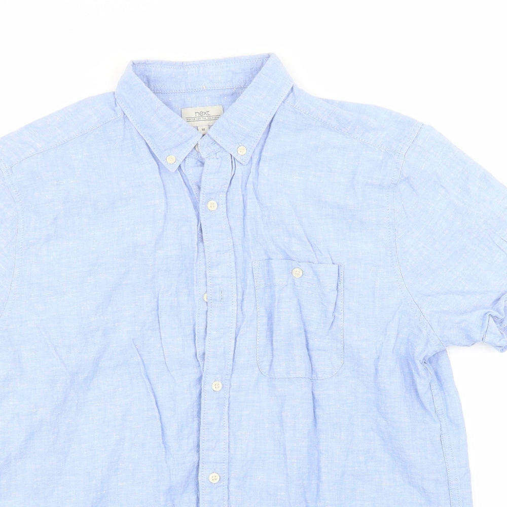 NEXT Mens Blue  Linen  Button-Up Size M Collared