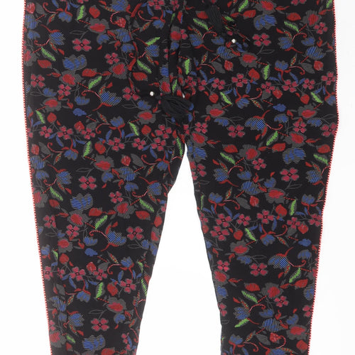 F&F Womens Black Floral Viscose Sweatpants Trousers Size 14 L26 in Regular