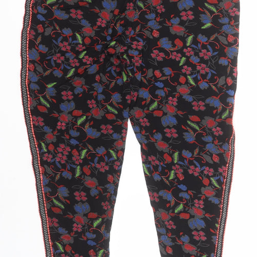F&F Womens Black Floral Viscose Sweatpants Trousers Size 14 L26 in Regular