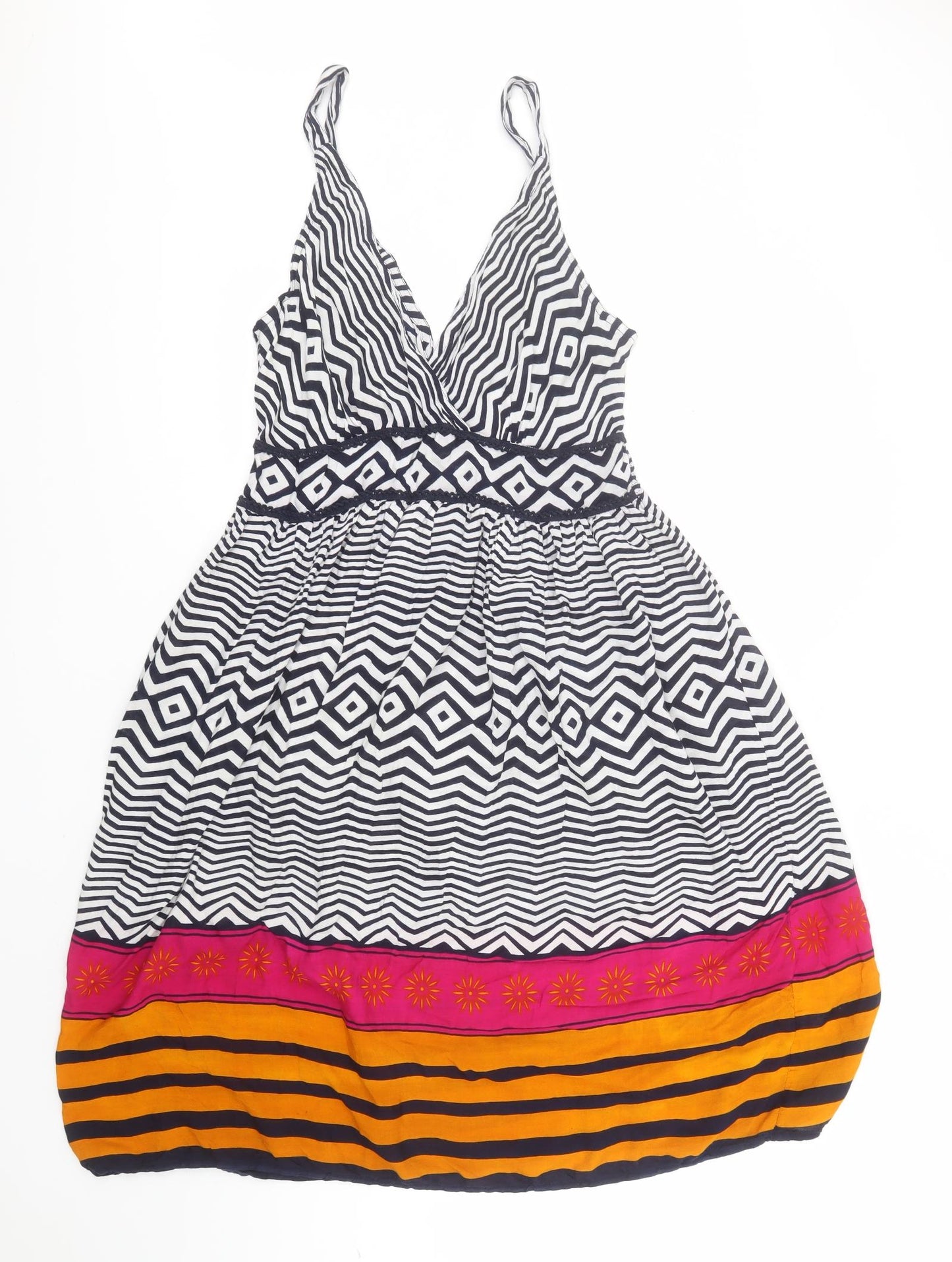 Intuition Womens White Geometric Viscose A-Line  Size L  V-Neck