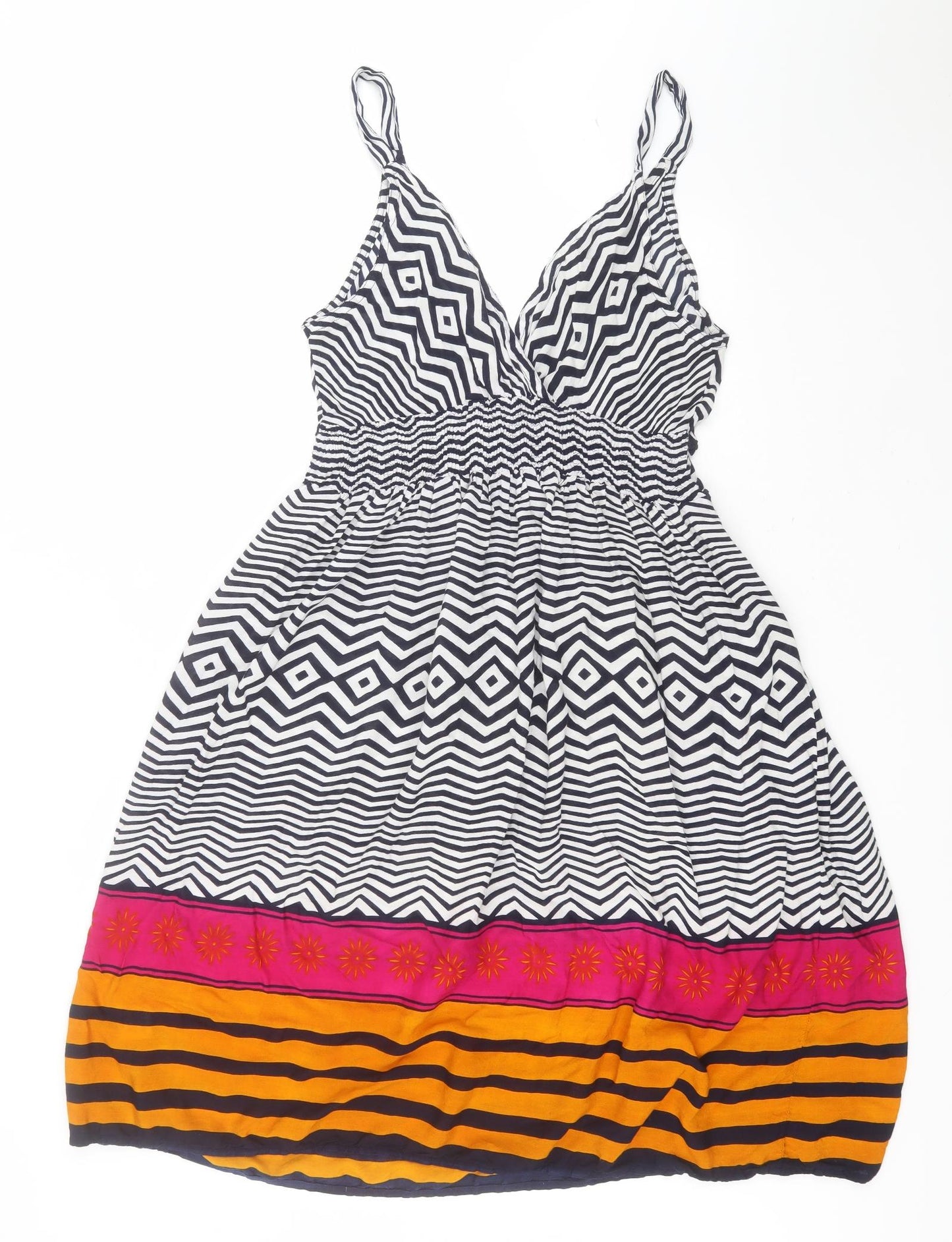 Intuition Womens White Geometric Viscose A-Line  Size L  V-Neck