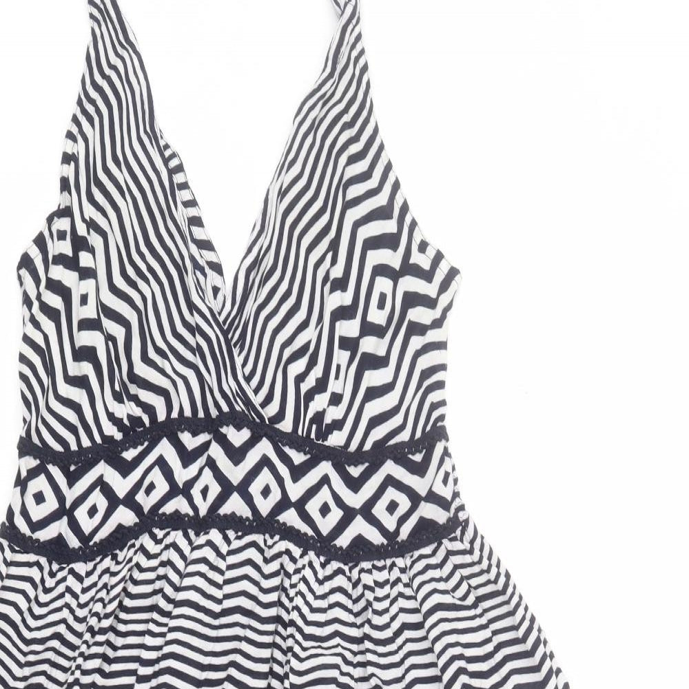 Intuition Womens White Geometric Viscose A-Line  Size L  V-Neck