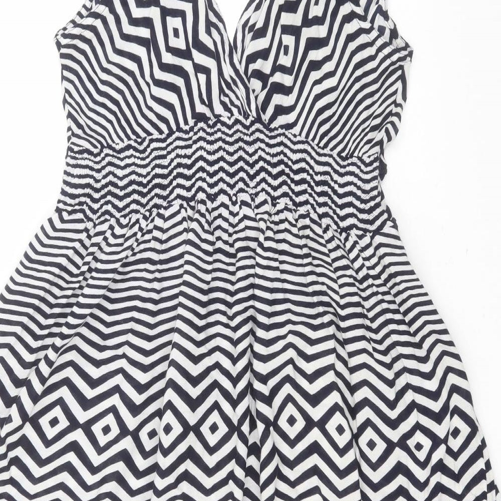 Intuition Womens White Geometric Viscose A-Line  Size L  V-Neck