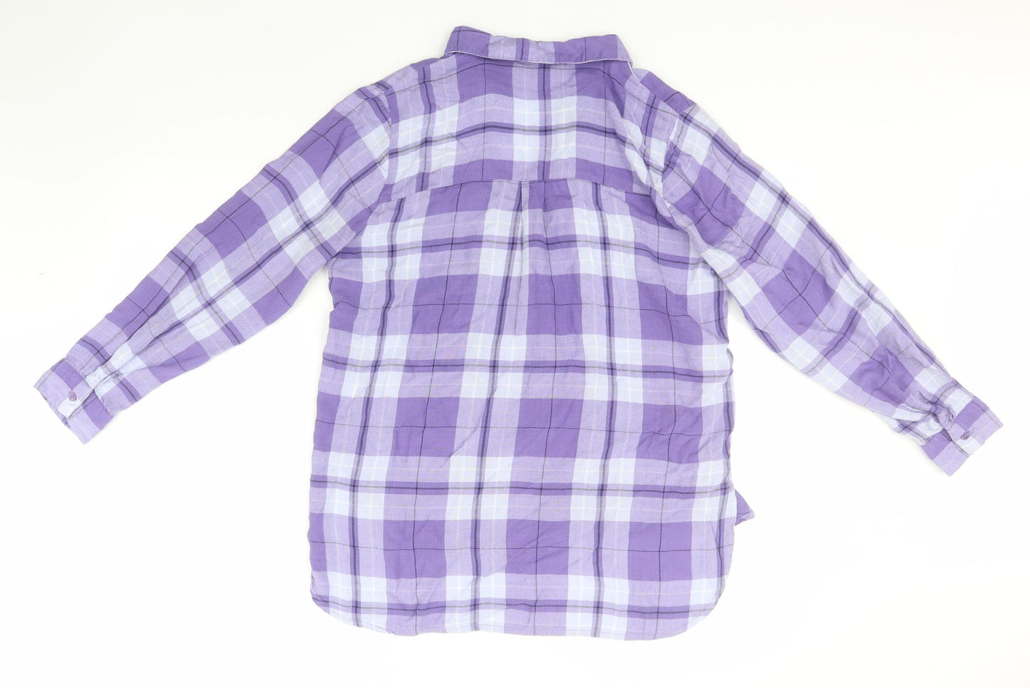 Nutmeg Womens Blue Plaid Viscose Basic T-Shirt Size 14 Collared