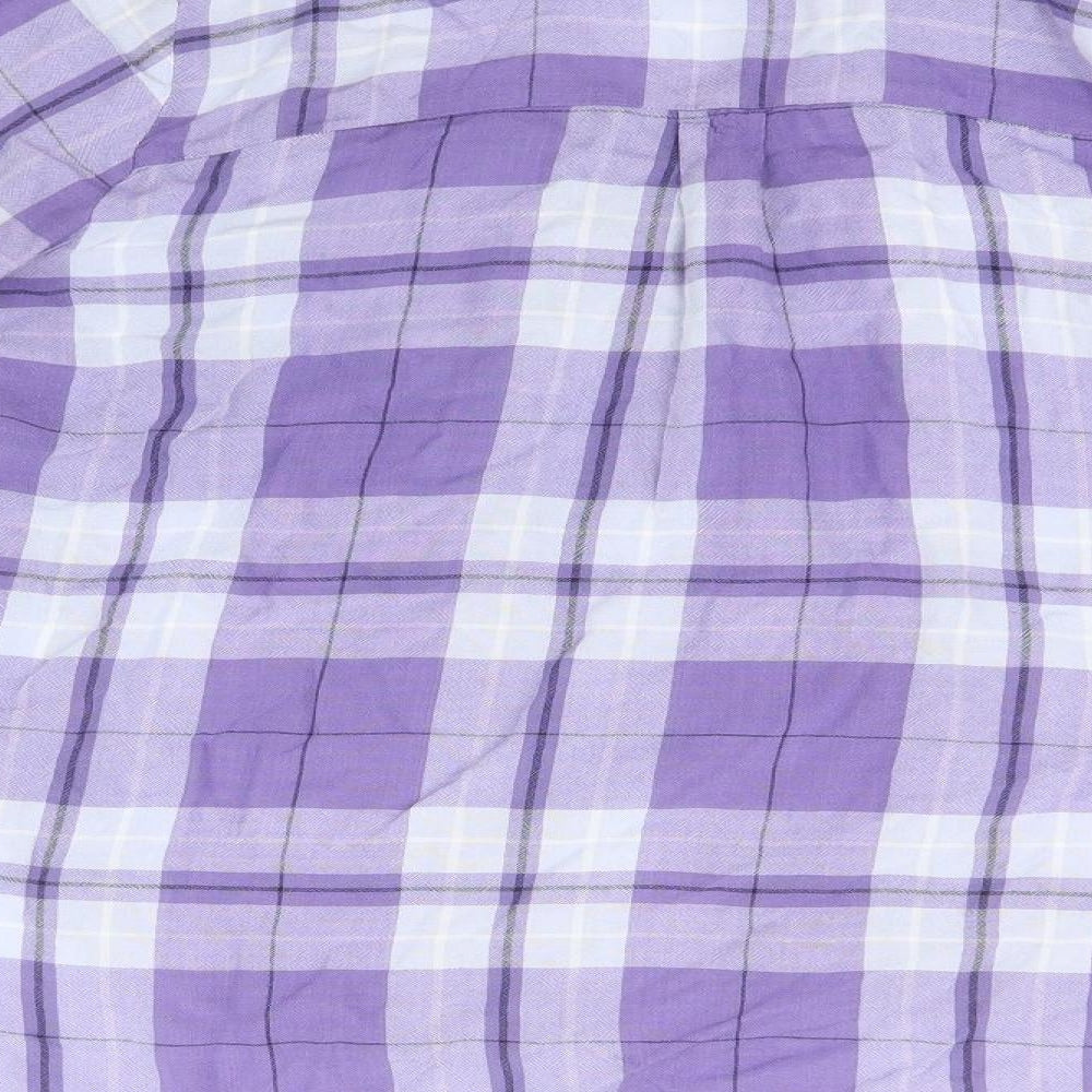 Nutmeg Womens Blue Plaid Viscose Basic T-Shirt Size 14 Collared