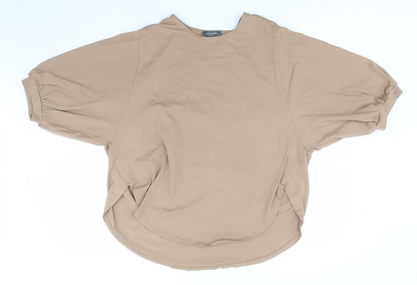 Primark Womens Beige  Cotton Basic T-Shirt Size 14 Round Neck