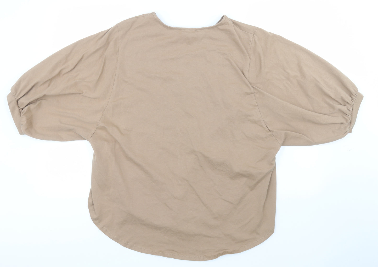 Primark Womens Beige  Cotton Basic T-Shirt Size 14 Round Neck