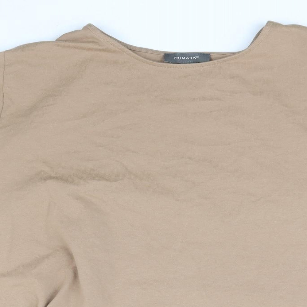 Primark Womens Beige  Cotton Basic T-Shirt Size 14 Round Neck