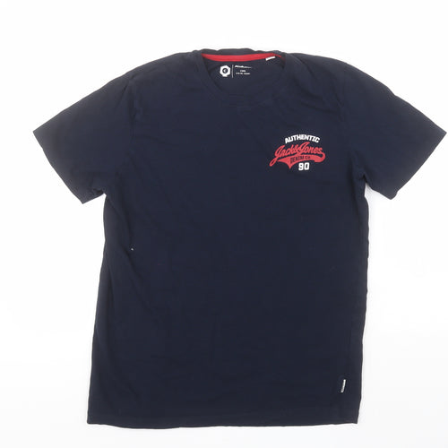 JACK & JONES Mens Blue  Cotton  T-Shirt Size S Round Neck
