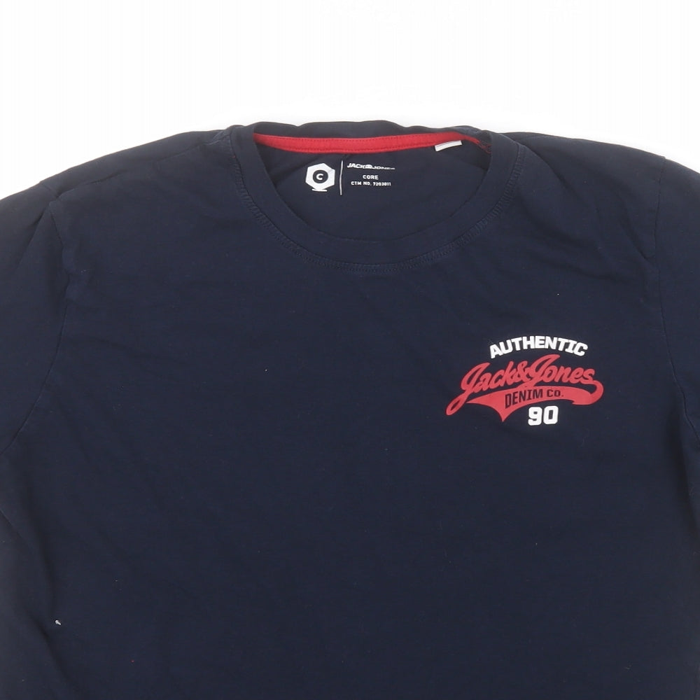 JACK & JONES Mens Blue  Cotton  T-Shirt Size S Round Neck