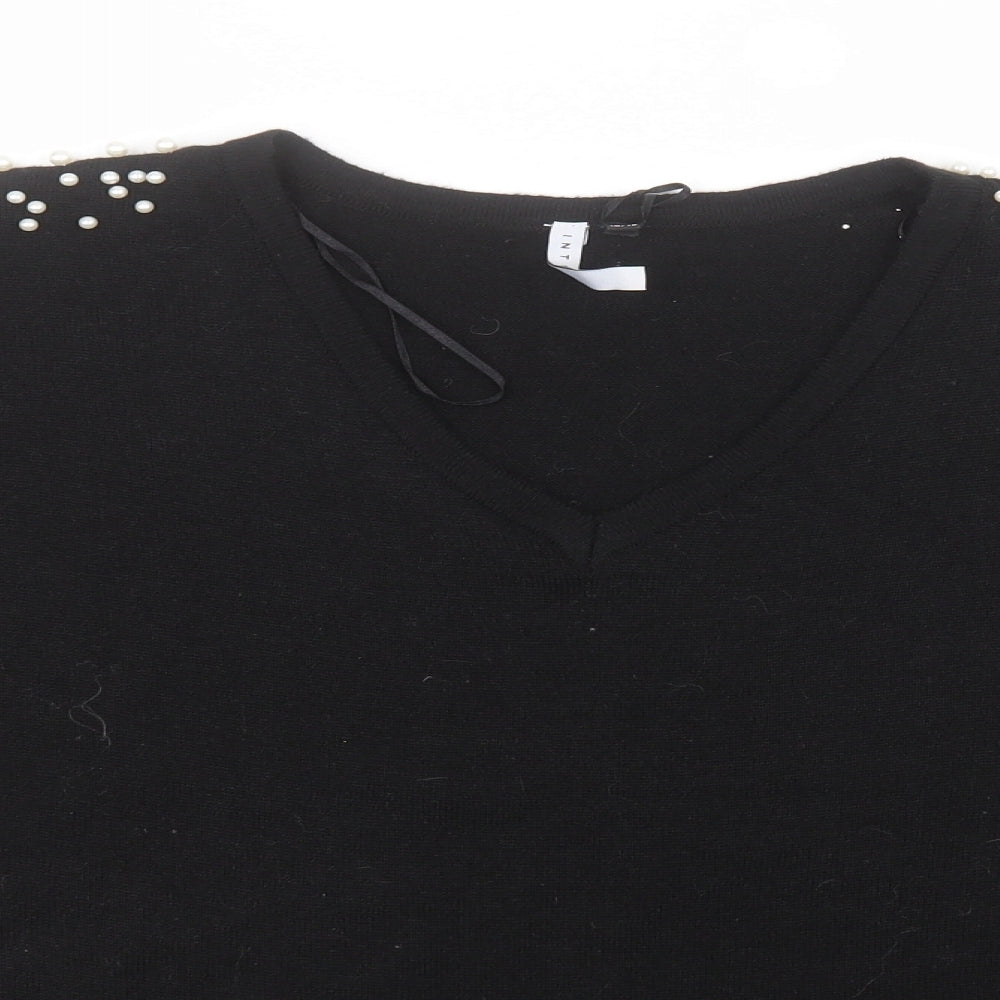 Intuition Womens Black Round Neck  Polyester Pullover Jumper Size 16