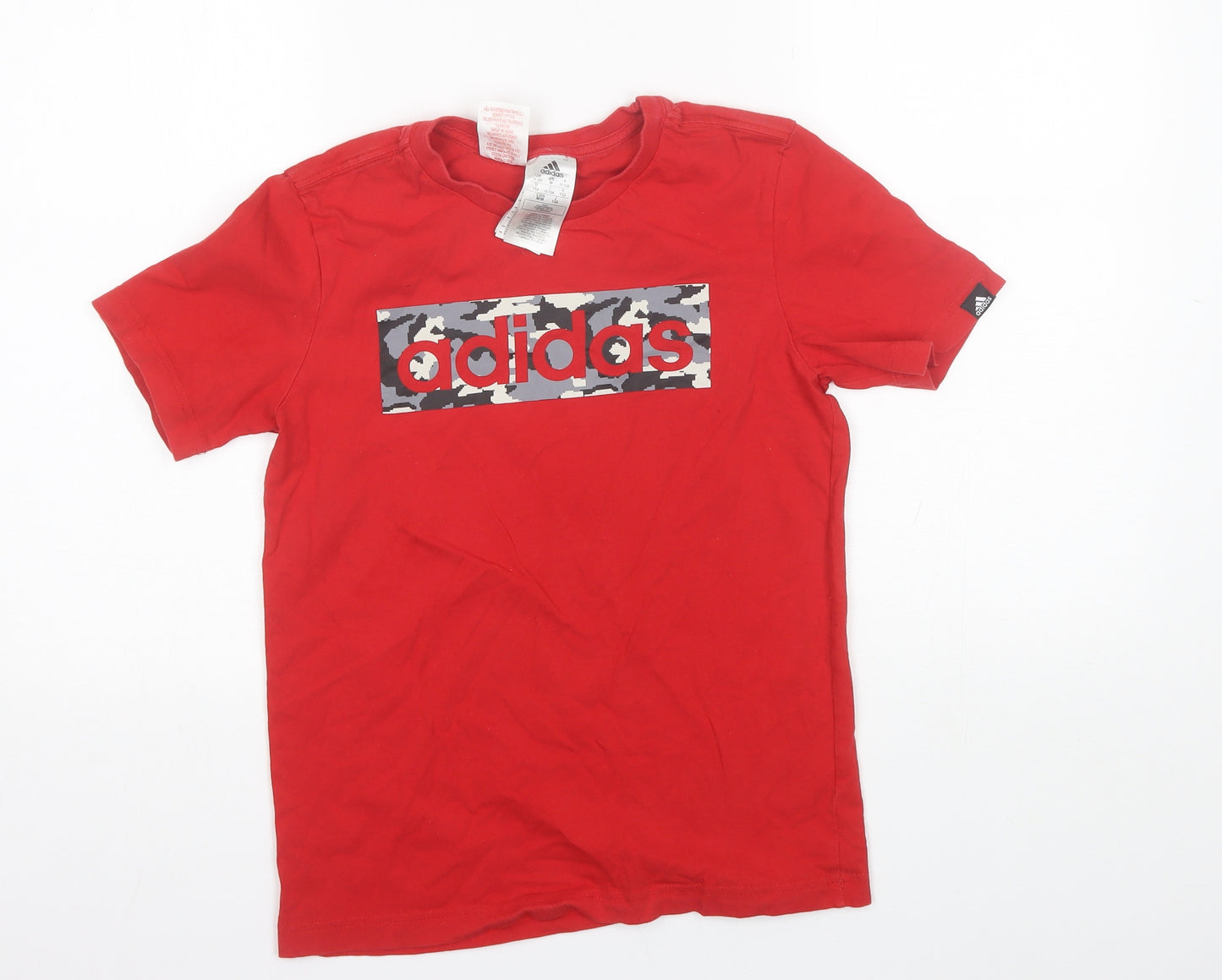 adidas Boys Red  Cotton Basic T-Shirt Size 11-12 Years Round Neck