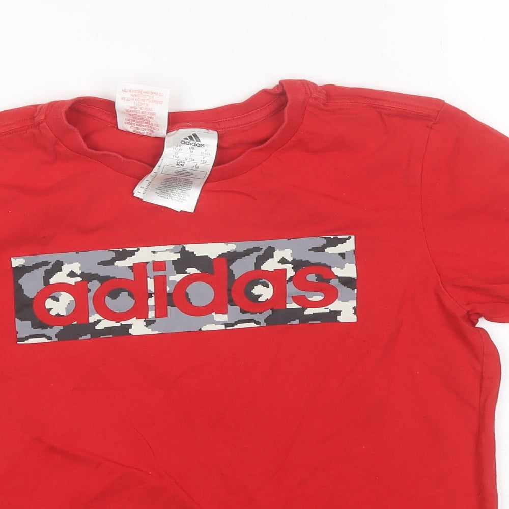 adidas Boys Red  Cotton Basic T-Shirt Size 11-12 Years Round Neck