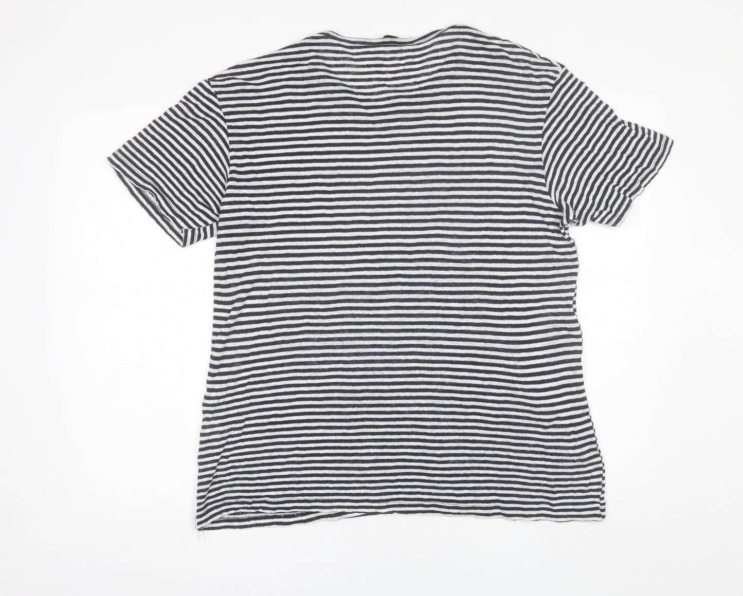 Zara Womens Blue Striped Linen Basic T-Shirt Size M Round Neck