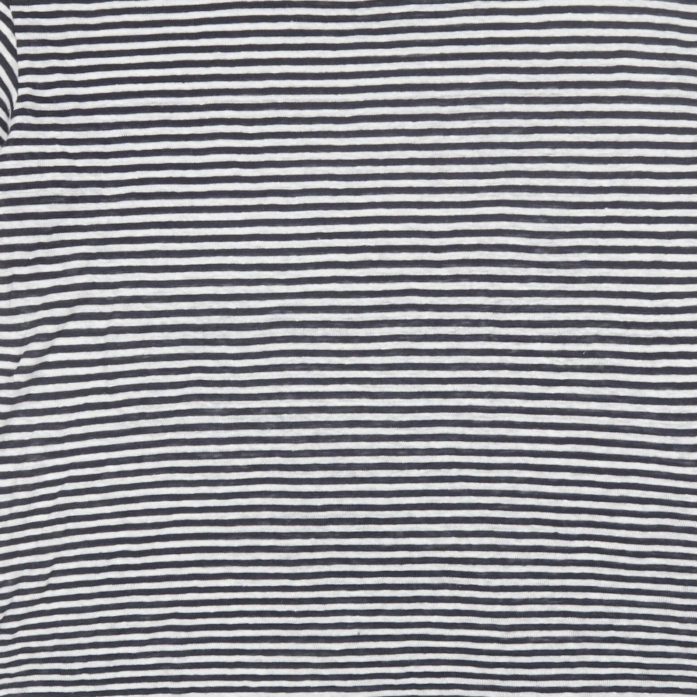 Zara Womens Blue Striped Linen Basic T-Shirt Size M Round Neck