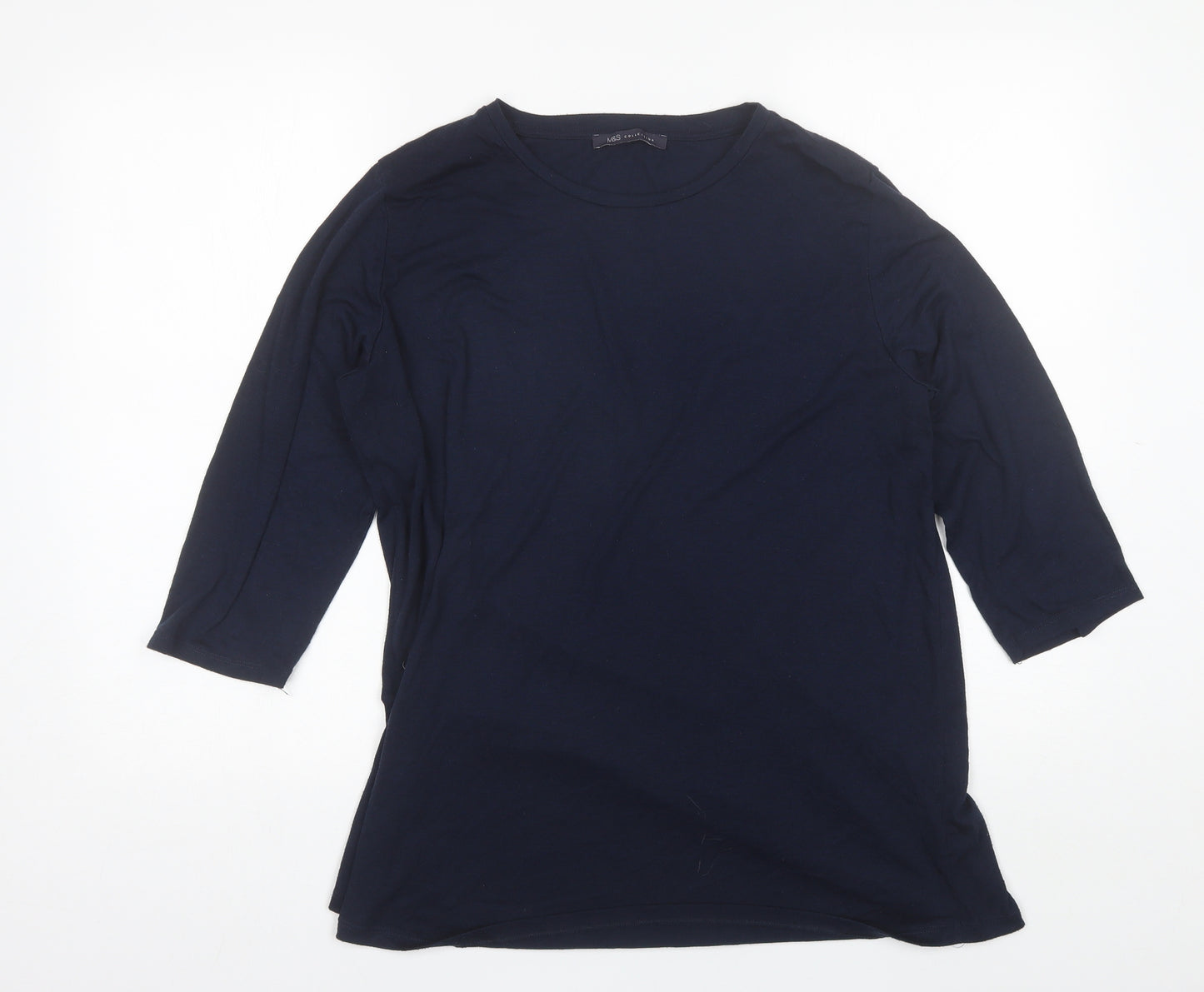 Marks and Spencer Womens Blue  Polyester Basic T-Shirt Size 16 Round Neck