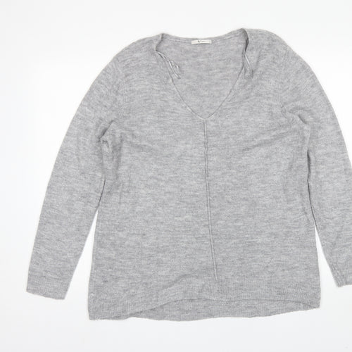 TU Womens Grey V-Neck  Acrylic Pullover Jumper Size 18